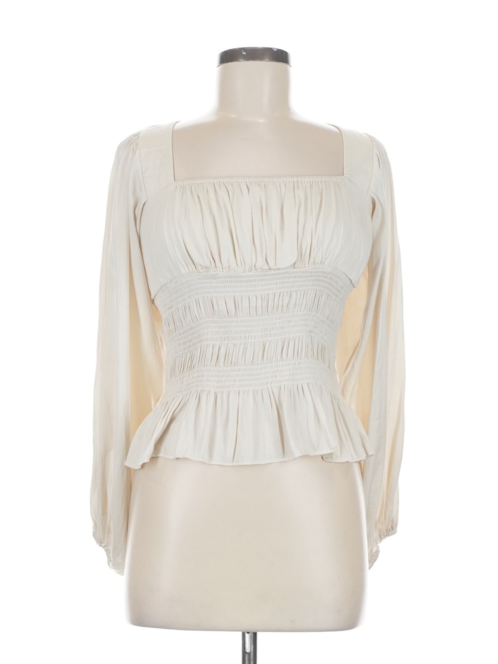 Mustard Seed Cream Smocked Peplum Balloon Sleeve Top M
